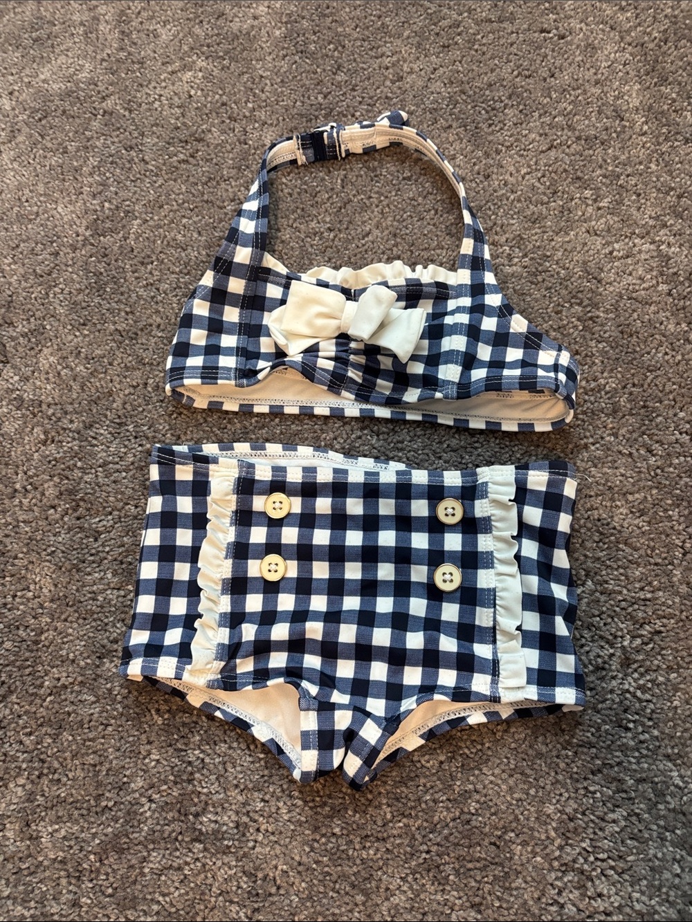Janie and Jack Navy and Cream Gingham High-Waist Bikini Set